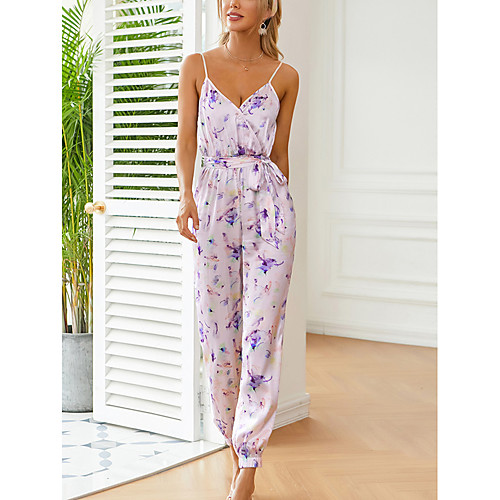 

Women's Casual Daily Weekend Backless Blushing Pink Jumpsuit Floral Backless Print