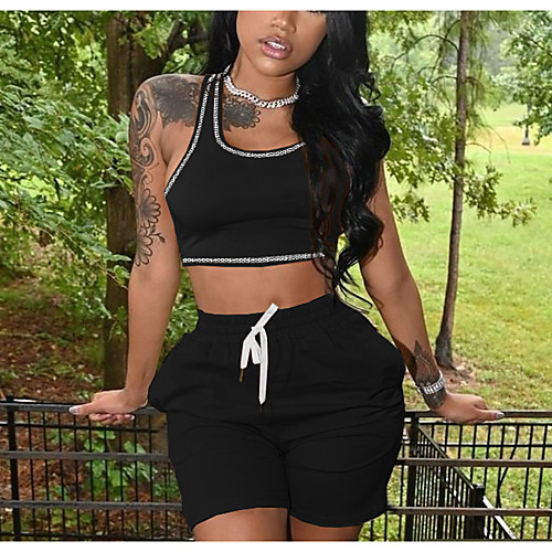 

Women's Loungewear Pajamas Sets Pure Color Pocket Cotton Blend Polyester Casual Tank Top Shorts Street Daily Wear Sleeveless / 2 Pieces