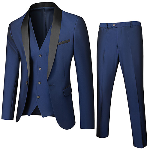 

Men's Suits Pants Blazer Waistcoat Party Wedding Single Breasted Regular Fit Polyester Men's Suit White / Red / Navy Blue - Shawl Lapel