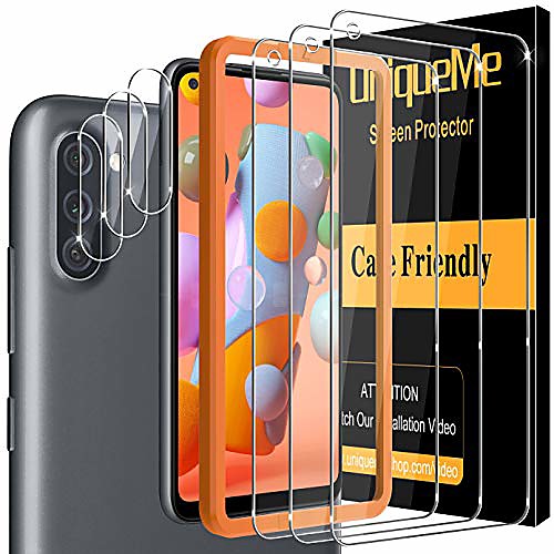 

[ 6 pack ] uniqueme 3 pack screen protector 3 pack camera lens protector tempered glass for samsung galaxy a11,[case friendly] [alignment frame easy installation] hd clear anti-scratch film