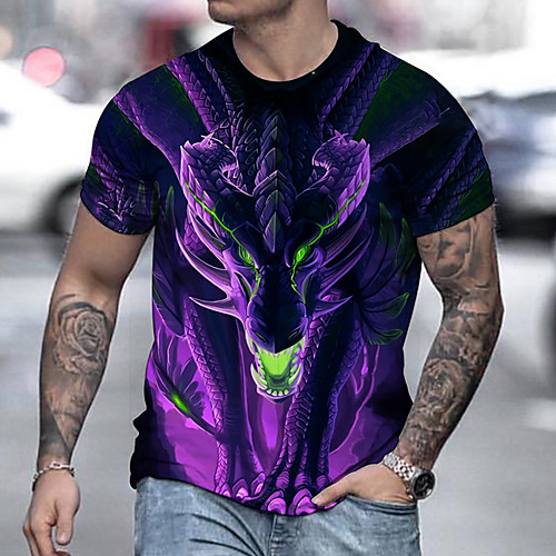 

Men's Tee T shirt Shirt 3D Print Dragon Graphic Prints Print Short Sleeve Daily Tops Casual Designer Big and Tall Purple