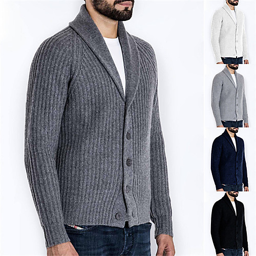 

Men's Unisex Stylish Vintage Style Basic Knitted Button Striped Solid Color Cardigan Sweater Long Sleeve Plus Size Sweater Cardigans Shirt Collar Shawl Collar Fall Winter White Black Dusty Blue
