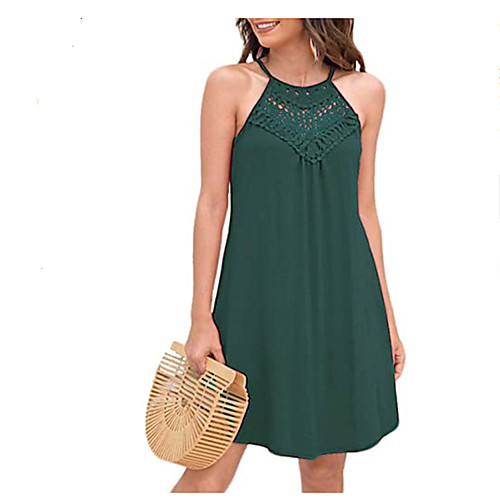 

Women's A Line Dress Knee Length Dress Red Wine Green Black Navy Blue Sleeveless Solid Color Summer Casual 2021 S M L XL