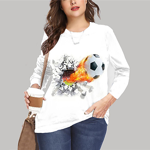 

Women's Plus Size Tops Pullover Sweatshirt Striped Graphic Letter Print Long Sleeve Crewneck Basic Blue Yellow White Big Size XL XXL 3XL 4XL 5XL