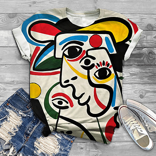 

Women's Plus Size Tops T shirt Graphic Abstract Portrait Print Short Sleeve Crewneck Basic White Big Size XL XXL 3XL 4XL 5XL / Holiday