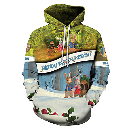 

Men's Unisex Plus Size Pullover Hoodie Sweatshirt Graphic Prints Rabbit / Bunny Print Hooded Casual Daily Holiday 3D Print Basic Designer Hoodies Sweatshirts Long Sleeve Blue Orange Brown