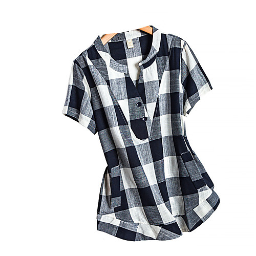 

Women's Plus Size Tops Blouse Shirt Plaid / Check Half Sleeve V Neck Black and white grid Zangqing grid Big Size L XL XXL XXXL 4XL