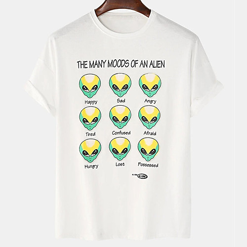 

Men's Unisex Tee T shirt Hot Stamping Graphic Prints Alien Letter Plus Size Print Short Sleeve Casual Tops Cotton Basic Designer Big and Tall White Black