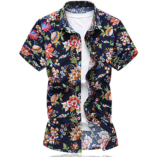 

Men's Shirt Other Prints Floral Plus Size Print Short Sleeve Casual Tops Hawaiian Beach Classic Collar Navy Blue / Summer