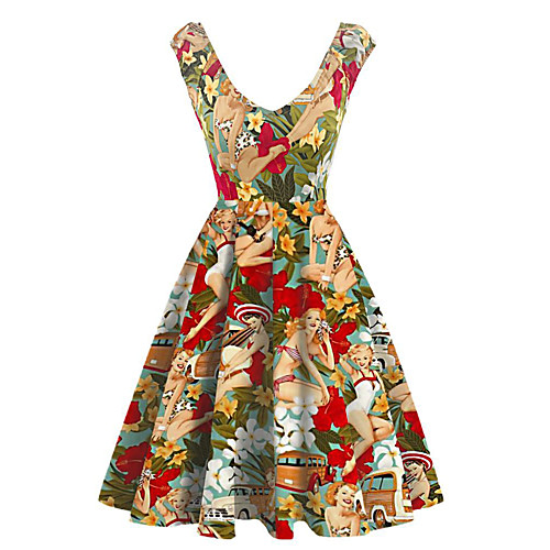 

Women's Swing Dress Midi Dress Yellow Red Sleeveless Sexy Lady Flower Spring Summer Classic V-Front 2021 S M L XL XXL