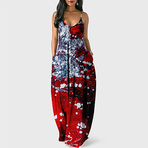 

Women's Strap Dress Maxi long Dress Blue Yellow Rainbow Orange White Red Beige Light Blue Sleeveless Floral Color Gradient Color Block Print Summer V Neck Casual 2021 XS S M L XL XXL 3XL 4XL 5XL 6XL
