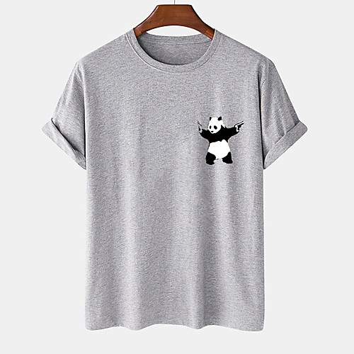 

Men's Unisex Tee T shirt Hot Stamping Graphic Prints Panda Plus Size Print Short Sleeve Casual Tops Cotton Basic Designer Big and Tall White Khaki Gray