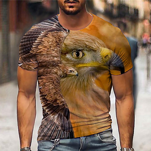 

Men's Tee T shirt Shirt 3D Print Graphic Prints Eagle Print Short Sleeve Daily Tops Casual Designer Big and Tall Brown