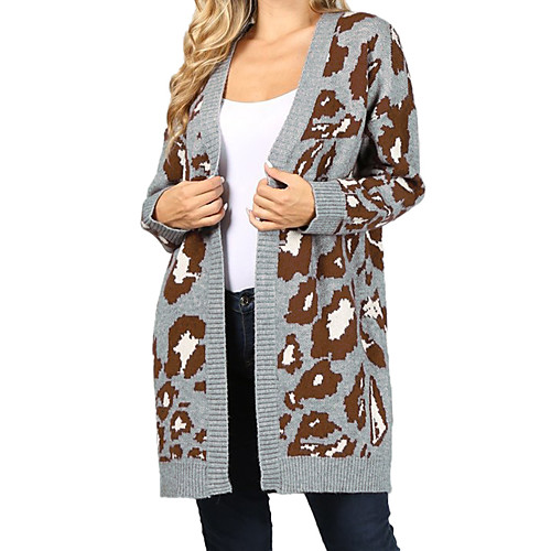 

Women's Pattern Pullover Long Sleeve Sweater Cardigans V Neck Gray khaki