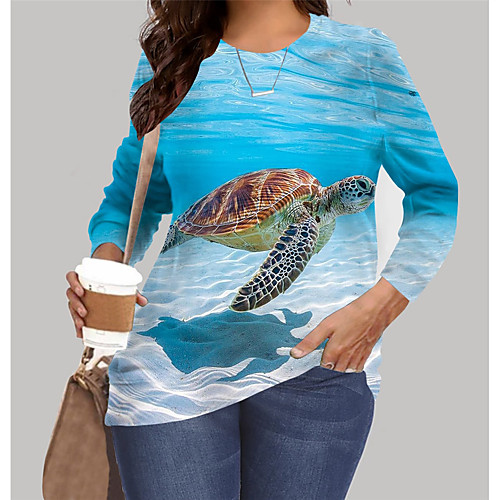 

Women's Plus Size Tops Pullover Sweatshirt Graphic Animal Print Long Sleeve Crewneck Basic Blue Big Size XL XXL 3XL 4XL 5XL