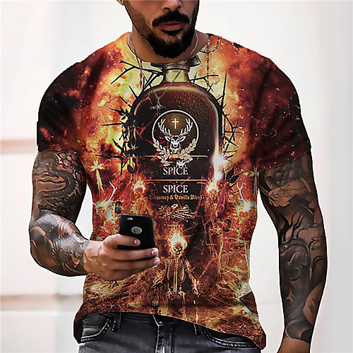 

Men's Tee T shirt Shirt 3D Print Graphic Prints Wine bottle Print Short Sleeve Daily Tops Casual Designer Big and Tall Orange