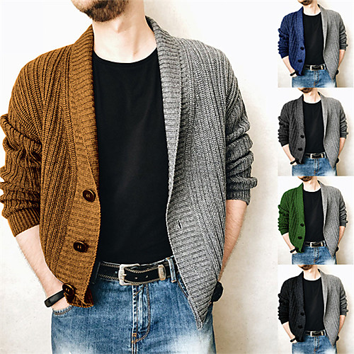 

Men's Unisex Stylish Vintage Style Oversized Color Block Geometric Cardigan Sweater Long Sleeve Plus Size Sweater Cardigans Halter Neck Shirt Collar Fall Spring Black Green Dusty Blue