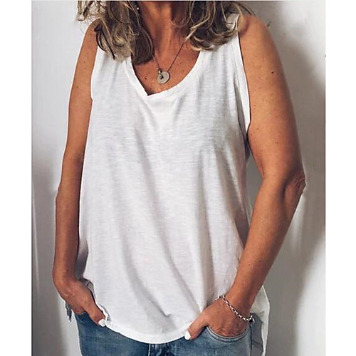 

Women's Tank Top Plain V Neck Basic Streetwear Tops White Blue Red