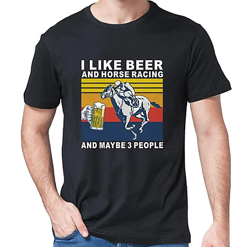 

Men's Unisex Tee T shirt Hot Stamping Graphic Prints Horse Letter Plus Size Print Short Sleeve Casual Tops Cotton Basic Designer Big and Tall Black Light gray