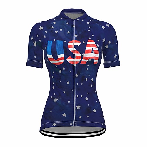 

21Grams Women's Short Sleeve Cycling Jersey Summer Spandex Polyester Dark Blue Stars USA Bike Top Mountain Bike MTB Road Bike Cycling Breathable Reflective Strips Back Pocket Sports Clothing Apparel