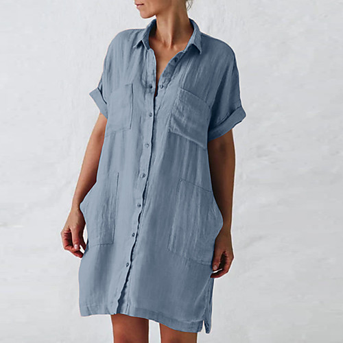 

2021 foreign trade amazon europe and america new style cotton and linen long sleeve irregular pocket casual dress shirt skirt