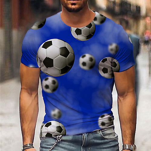 

Men's Tee T shirt Shirt 3D Print Graphic Prints Football Print Short Sleeve Daily Tops Casual Designer Big and Tall Blue