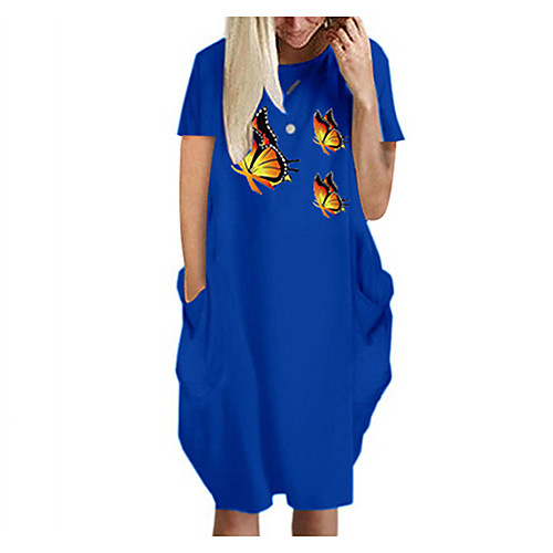 

Women's T Shirt Dress Tee Dress Knee Length Dress Blue Yellow Fuchsia Gray Green White Black Short Sleeve Butterfly Spring Summer Round Neck Casual Oversized 2021 S M L XL XXL 3XL 4XL 5XL