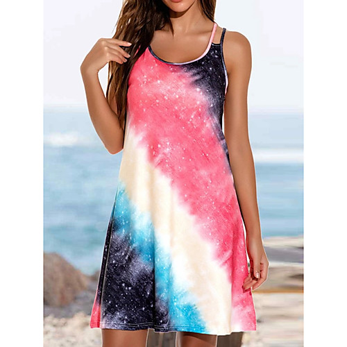 

Women's Strap Dress Knee Length Dress Blue Blushing Pink Gray Red Sleeveless Print Color Block Summer Round Neck Casual 2021 S M L XL XXL 3XL 4XL 5XL