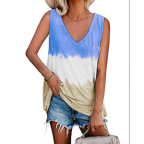 

Women's Beach Tank Top Vest T shirt Tie Dye Print V Neck Streetwear Boho Tops Loose Blue Purple Yellow