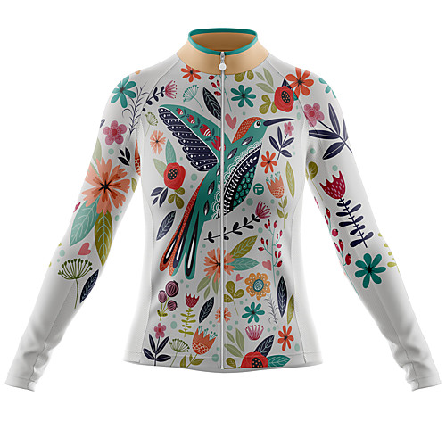 

21Grams Women's Long Sleeve Cycling Jersey Spandex White Floral Botanical Bird Bike Top Mountain Bike MTB Road Bike Cycling Sports Clothing Apparel / Stretchy / Athleisure