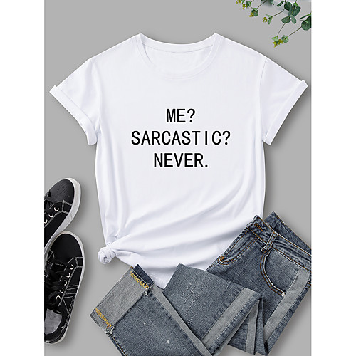 

Women's T shirt Letter Round Neck Tops Loose White Blue Purple