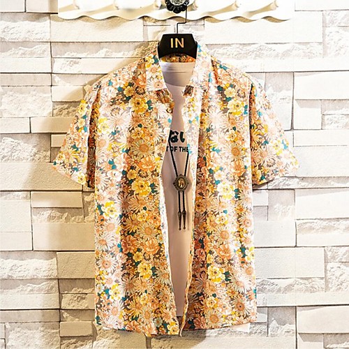 

Men's Shirt Graphic Short Sleeve Casual Tops Casual Fashion Tropical White Yellow Black