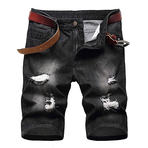 

Men's Chino Ripped Casual Daily Jeans Chinos Pants Solid Colored Knee Length Pocket Hole Deep Blue Blue Black Gray Light Blue