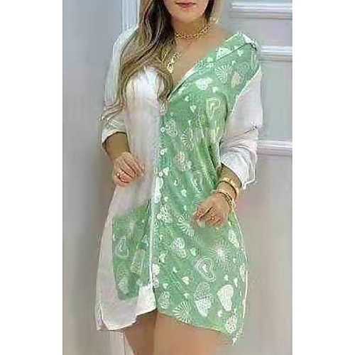 

Women's A Line Dress Short Mini Dress Green Long Sleeve Print Color Block Pocket Fall Summer Off Shoulder Casual Holiday 2021 S M L XL