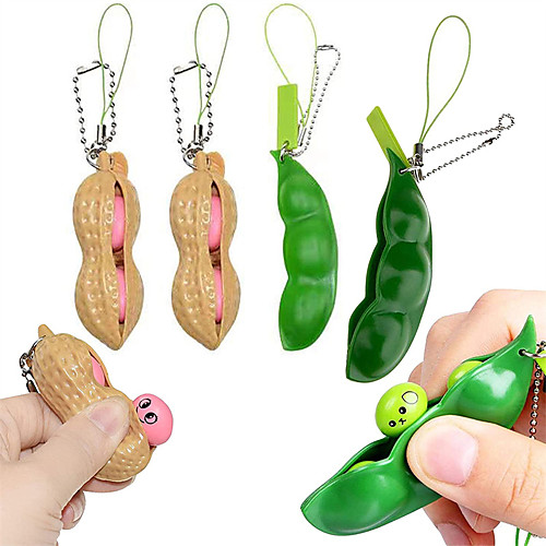 

Squeeze Beans & Peanuts Keychain Sensory Fidget Toys Set Of 4 Pcs Special Needs Anxiety Stress Reliever for Kids, Family, & Friends Silicone Bop-It Game Bubble Popper Silicone Release Stress Toy
