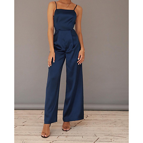 

Women's Ordinary Wide Leg White Royal Blue Jumpsuit Solid Colored