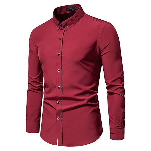 

Men's Shirt Solid Color Long Sleeve Casual Tops Business Fashion Button Down Collar Light Pink Wine Purple / Work