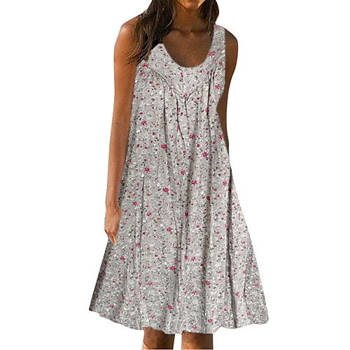 

Women's A Line Dress Knee Length Dress Lake blue Gray Red Dark Blue Sleeveless Pattern Summer Casual 2021 M L XL XXL 3XL 4XL