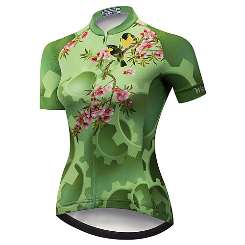 

21Grams Women's Short Sleeve Cycling Jersey Summer Spandex Polyester Green Floral Botanical Bike Jersey Top Mountain Bike MTB Road Bike Cycling Quick Dry Moisture Wicking Breathable Sports Clothing