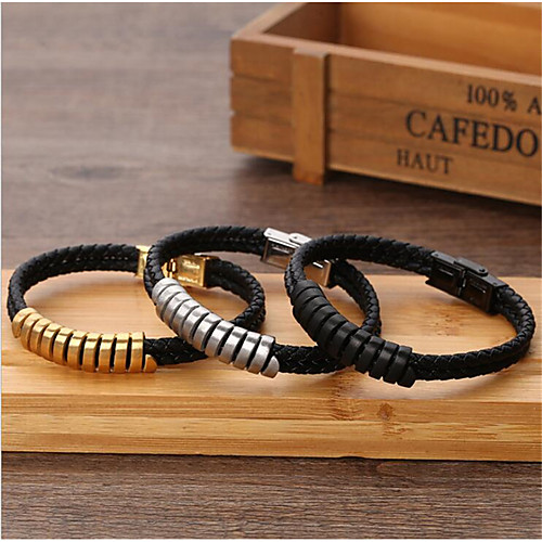 

Bracelet Classic Fashion Fashion Leather Bracelet Jewelry Silver / Gold / Black For Anniversary Date Birthday Festival / Titanium Steel