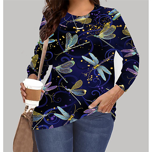 

Women's Plus Size Tops Pullover Sweatshirt Graphic Animal Print Long Sleeve Crewneck Basic Blue Big Size XL XXL 3XL 4XL 5XL