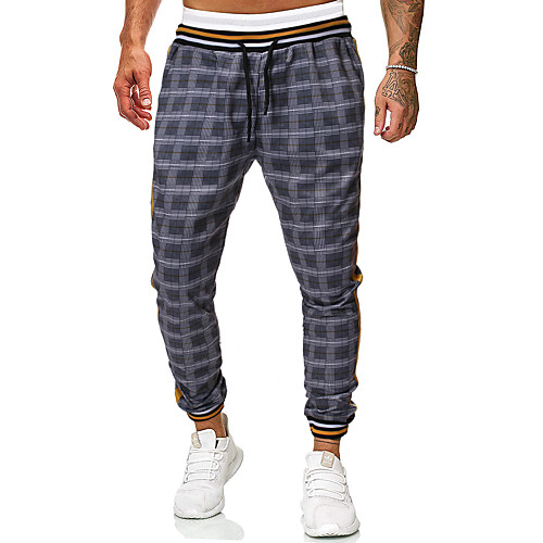 

Men's Chino Sports Sport Daily Chinos Pants Lattice Full Length Light Grey