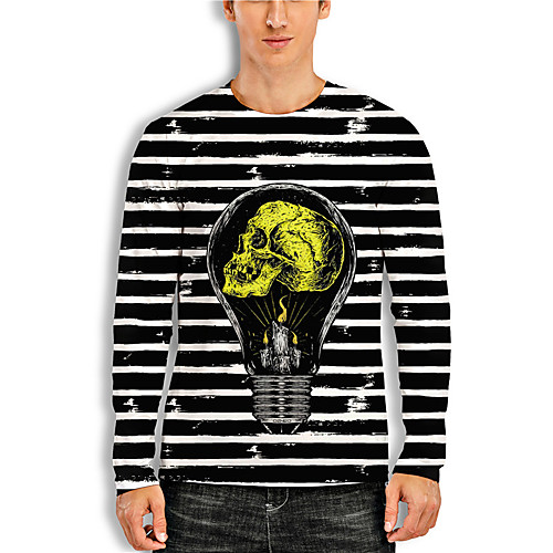 

Men's Unisex Tee T shirt Shirt 3D Print Striped Graphic Prints Skull Print Long Sleeve Daily Tops Casual Designer Big and Tall Black / White