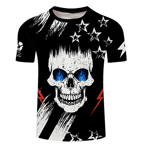 

Men's Unisex Tee T shirt Shirt 3D Print Graphic Prints Skull Plus Size 3D Print Short Sleeve Casual Tops Basic Designer Big and Tall Black / White White Black