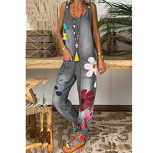 

Women's Casual 2021 Blue Gray Jumpsuit Print Floral Print