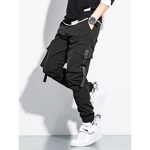 

Men's Fashion Athleisure Pants Chinos Pants Solid Colored Ankle-Length Black