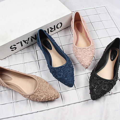 

Women's Flats Flat Heel Pointed Toe PVC Floral Almond Black Blue