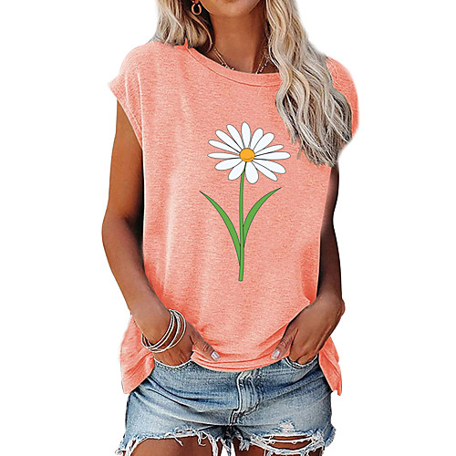 

Women's Floral Theme Painting T shirt Floral Graphic Print V Neck Basic Tops White Blushing Pink Wine