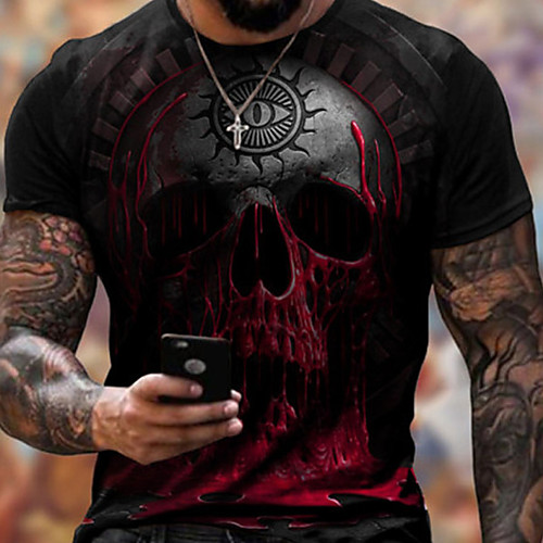

Men's Tee T shirt Shirt 3D Print Graphic Skull Plus Size Short Sleeve Casual Tops Basic Designer Slim Fit Big and Tall Red Black Green