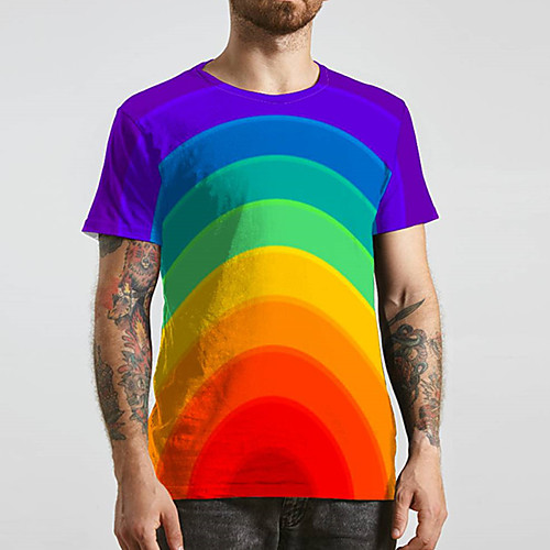

Men's Tee T shirt 3D Print Rainbow Graphic Prints Print Short Sleeve Daily Tops Casual Designer Big and Tall Rainbow
